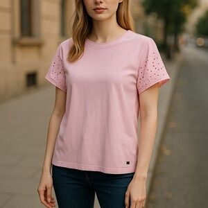 GAP Pink Eyelet Sleeve T-Shirt Top‎ Women's Blouse M Feminine Coquette Soft Girl